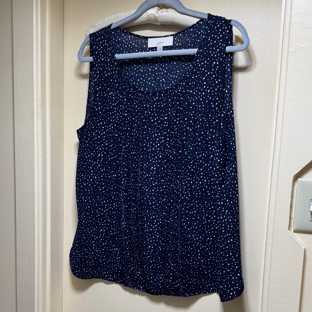 LOFT Navy and White Polka Dot Blouse